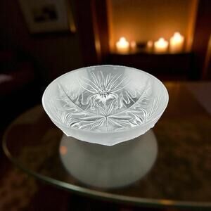 Vintage Verlys Thistle Frosted Glass Bowl 1940s Rouen France 8.5" Signed